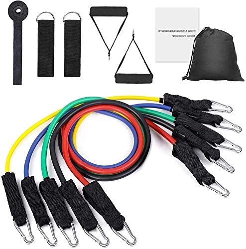 Ozvavzk Bande de Résistance Set,11Pcs Corde Élastique d'entraînement avec Poignées Crochet de Porte et Sangle de Cheville 100lbs Bande de Fitness Élastiques Kit Formation Sport Yoga Fitness Équipement