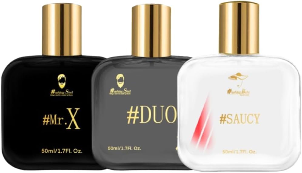Hashtag Stud Perfume Gift Set for men | Mr.X, Duo & Saucy Eau de Parfum Combo (3 x 50ml) | Long-Lasting Floral & Bold Fragrances | Premium Everyday Wear Scent for Women, Men