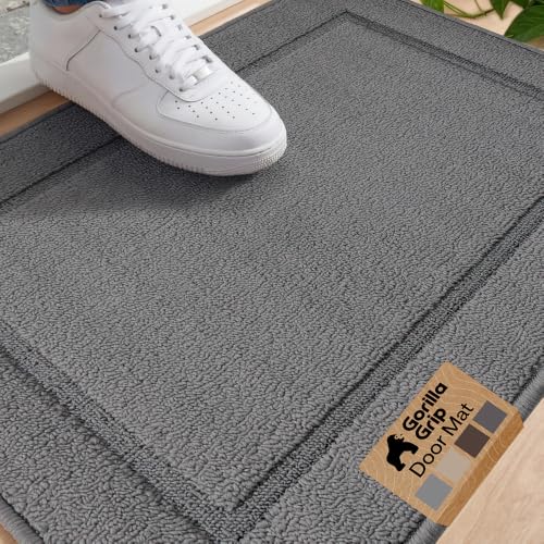 Image of GORILLA GRIP Indoor Door Mat, Rubber Backing Entry Rug 29x17, Gray