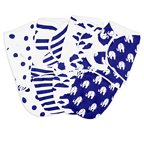 Image of BaeBae Goods Swaddle Blanket, Adjustable Infant Baby Swaddling Wrap Set of 4, Baby Swaddling Wrap Blankets for Boys and Girls Made in Soft Cotton (Navy Elephants, 0-3 Months)