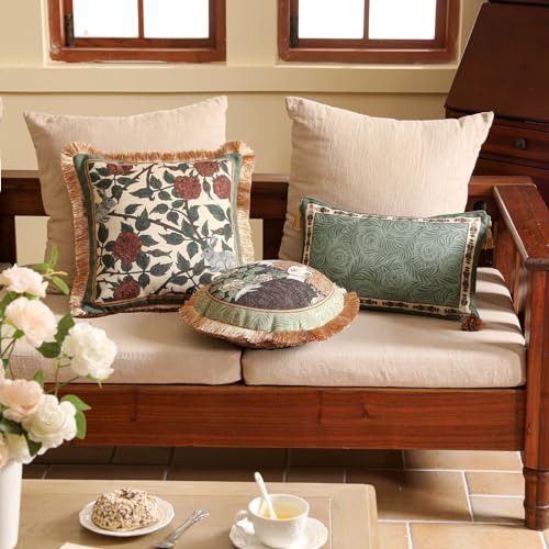 patdrea Designer Throw Pillow Covers Set of 2,French Elegant Green Linen with Curly Grass and Floral Pattern Pillow Covers,Decorative Lumbar Pillowcases Cushion for Bed Living Room Outdoor,12"x20" by patdrea - Used condition - Image 7