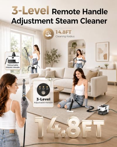 Image of GEVOLCM Steam Cleaner, 3 Level Adjustable Handle with 18 Accessories, White