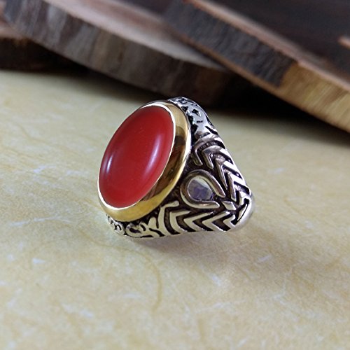 red coral man's ring, gemstone ring, 925 sterling silver, two tone ring, designer handmade jewelry, oxidized silver ring, red coral ring, metaphysical man's ring, healing ring, father's day gift ring