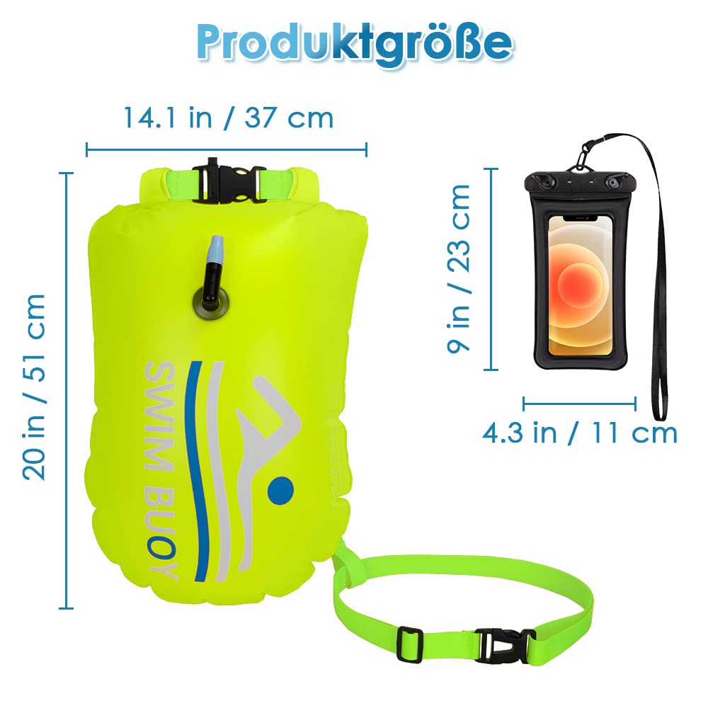 Eyein Schwimmboje, 20L Sicherheit Schwimmen Boje wasserdicht Dry Bag Storage Bag mit verstellbarem Gürtel für Bubble Kajakfahren Open Water Sicherheit Schwimmen Training Triathlon Schnorcheln