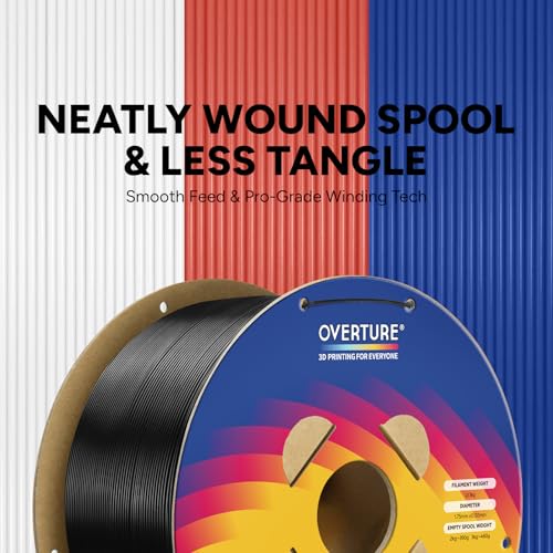 Image of OVERTURE High Speed PLA Filament 1.75mm, Neatly Wound 3D Printer Filament 3kg Spool (6.6lbs) Rapid PLA, Dimensional Accuracy + /- 0.02 mm, Fit Most FDM 3D Printers (Black 3KG-1 Pack)