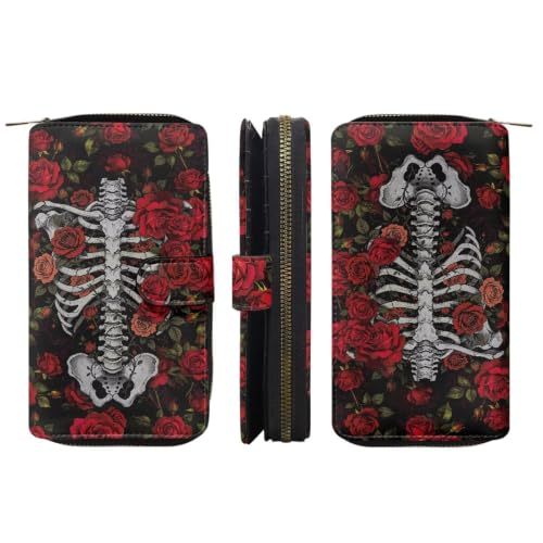Image of COEQINE Ladies Wallets Pink Leopard Heart Black Printed Leather Phone Long Clutch Purses Check Coin Change Holder