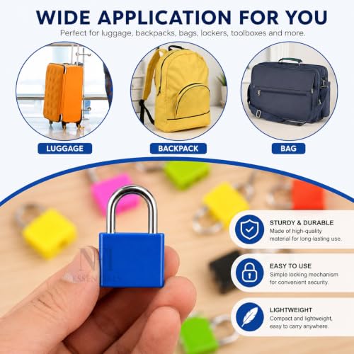 Image of NFI essentials Set of 12 Suitcase Locks, Multicolor Luggage Padlocks Set, Lock with Keys, Small Luggage Locks, Mini Locker, Zipper Lock, Tiny 23mm for School Gym Backpack