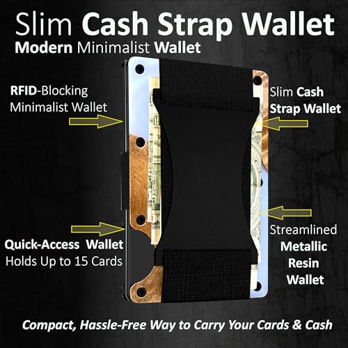 Resin Wood Pattern Aluminum Wallet for Men & Women, Slim, Minimalistic & Seamless Blocks RFID Scanners with a Cash Strap Card Holder Wallet Strap White4