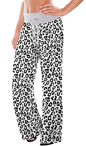 Image of AMiERY Women's Comfy Casual Pajama Pants Floral Print Drawstring Palazzo Lounge Pants Wide Leg