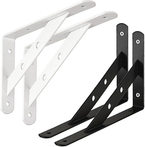 Qidvol 2 Soporte para Estanterias de Pared Blanco Negro Escuadra Metálica para Baldas 150 200 250 300 350 Soporte de Estante Triangular de Bricolaje