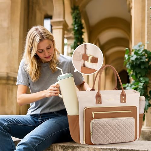 Image of LOVEVOOK Teacher Tote Bag for Women Work, Laptop Bag With Large Cup Holder, Professional Computer Briefcase, Nurse Bags Business Large Purses Handbag, Mother Gift, 15.6 Inch