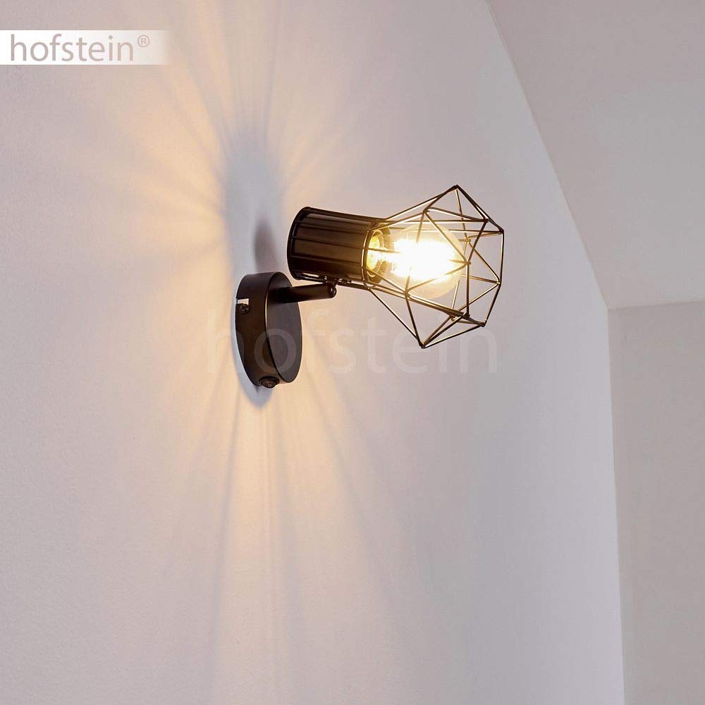 Lampada da parete Bardhaman, lampada regolabile in metallo in nero, 1 luce, 1 x E27, spot da parete retro/vintage in design a traliccio con interruttore on/off sull'alloggiamento, senza lampadina/e
