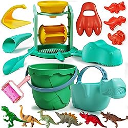 burgkidz Dinosaur Sand Toys Beach Toys Kit: Include Bucket and Shovel, Beach Mesh Bag, Sand Water Tunnel, Dinosaur Beach…