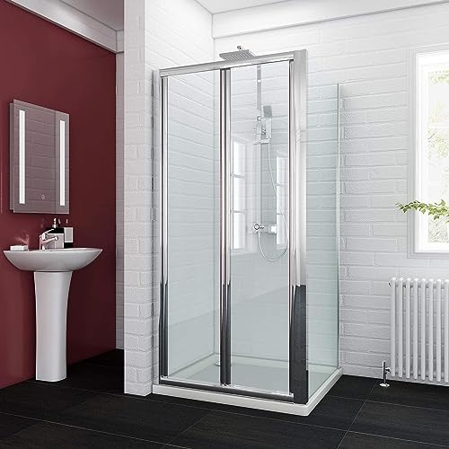 ELEGANT 700 x 700mm Bifold Shower Enclosure Door Reversible Folding Cubicle Door with 700mm Side Panel Tempered Safety Glass