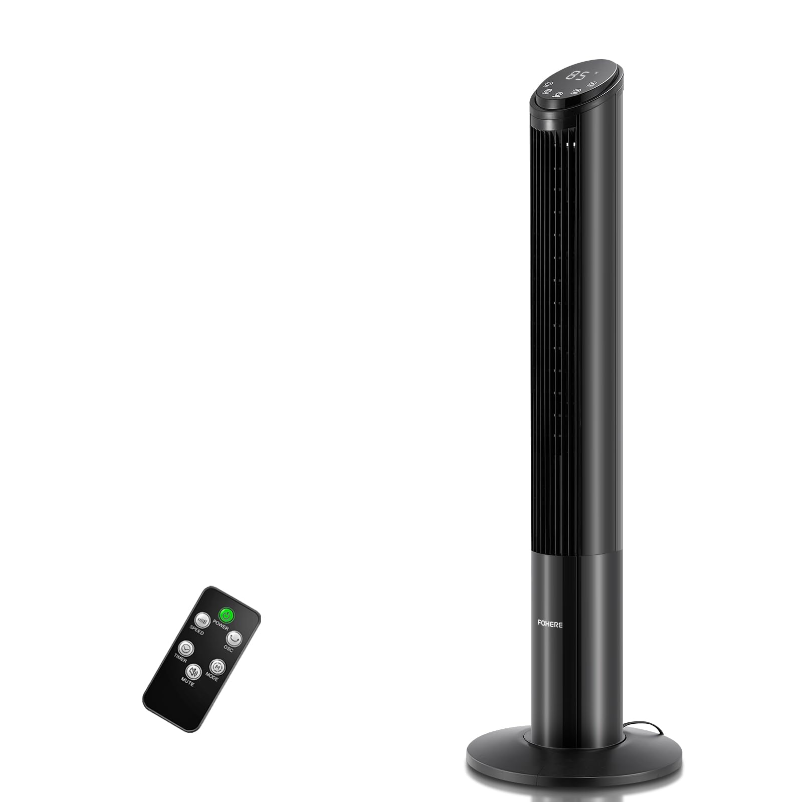 FOHERE Leiser Turmventilator, 102cm Oszillierender Standventilator mit Fernbedienung, 4 Modi, 12 Stufen, 12 Std Timer, 7,6m/s Geschwindigkeit für Zuhause Schlafzimmer Büro, Schwarz