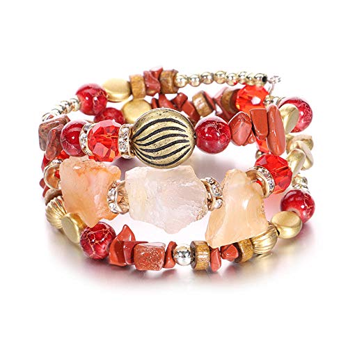 Bracelet de perles multicouche rouge bohème chic pour femme