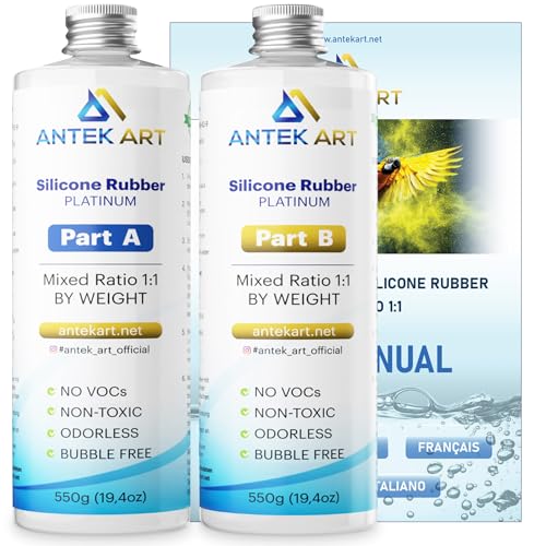 ANTEK ART Kit de Fabricación de Moldes Silicona   Líquida Translúcida   Proporción 1:1   Auto desgasificación, Curado Rápido – para Moldes de Resina, Fundición, Joyería, Manualidades (1100, Gramos)