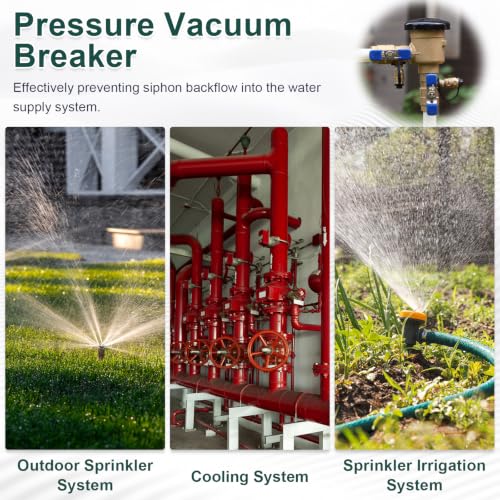 Image of 1 /2 inch Brass Pressure Vacuum Breaker, Max 400PSI Sprinkler Backflow Preventer for Non-Potable Systems Like Irrigation & Industry