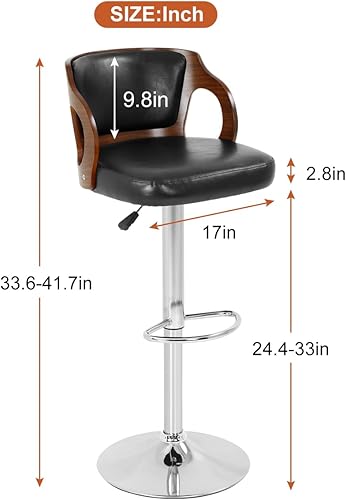 Miniatura 3 de Juego de 2 taburetes de bar modernos con altura de haya, taburete ajustable con respaldo, taburete giratorio de piel sintética con base resistente