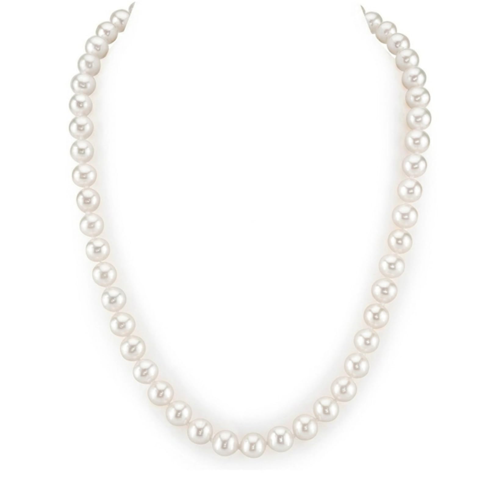 The Pearl Source Real Pearl Necklace for Women with AAA+ Quality Round White Freshwater Genuine Cultured Pearls, 8.0-8.5mm, Pearl, Pearl
