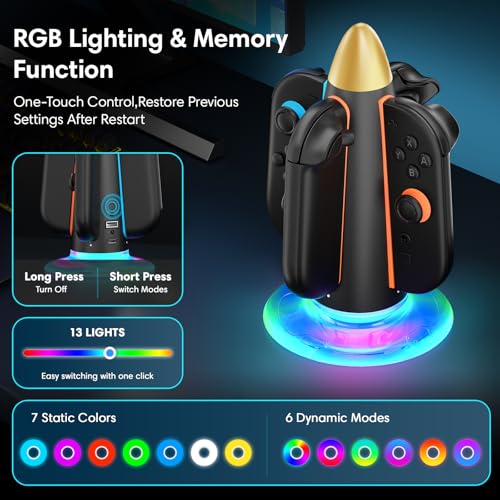 Saitake RGB Controller Charger Dock for Switch 2 Joy Con, Magnetic Controller Charging Stand for Nintendo Switch 2 with Fast Charging in 2H, Dual-Side Charging, 7 Static Lighting & 6 Dynamic Modes — view 2