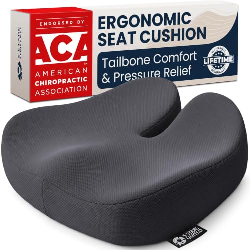 Image of 5 STARS UNITED Seat Cushion - Memory Foam Chair Cushion for Tailbone Pain Relief - Ergonomic Support for Coccyx, Sciatica & Butt - Office, Desk & Gaming Chair, Car Seat, Wheelchair, Dark Gray Mesh