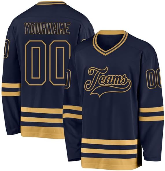 Custom Long Sleeve Jersey, Custom Navy Orange Hockey Jersey, Hockeys Jerseys for Men, Women with