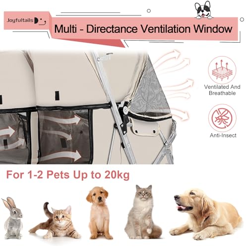 Joyfultails Hundewagen, Doppel-Haustier-Kinderwagen, faltbarer Kinderwagen für 2 Hunde und Katzen, Zweisitzer-Tragetasche, Twin Dog Walk Jogger, Reise-Haustierwagen mit Stauraum, Grau