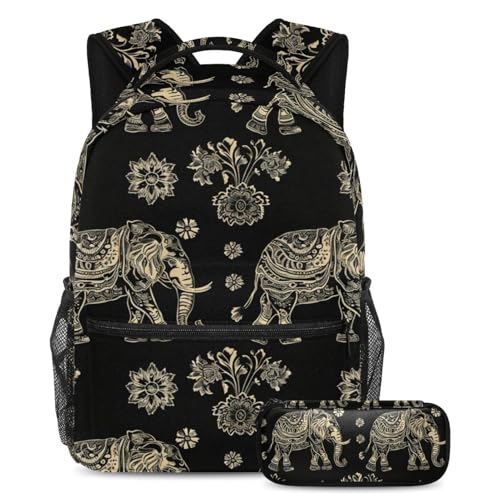 Sac à dos éléphant indien rétro 2 pièces idéal pour une rentrée scolaire stylée et organisée
