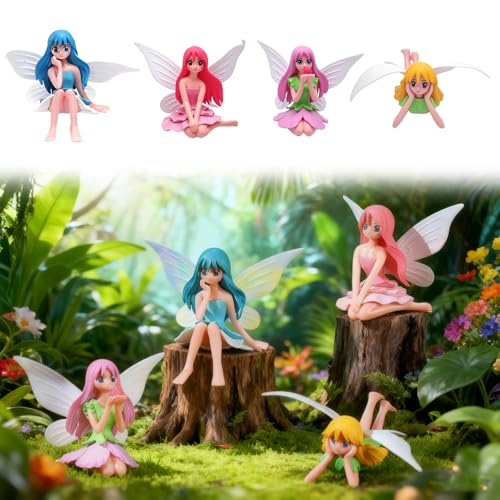 VOSSOT Elfi Figure da giardino, 4 pezzi, decorazione per torte e decorazioni in miniatura, accessori per giardino delle fate, piccole decorazioni da giardino per esterni, fate, decorazioni per torte e