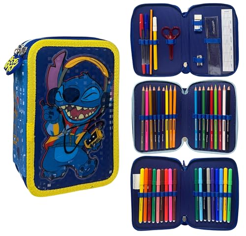 Estuche de 3 cremalleras completo de 44 piezas para la escuela