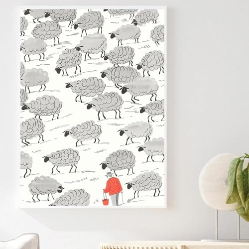 Peinture mouton noir et blanc 70x110cm minimaliste pour salon