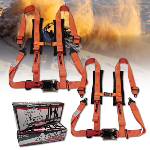AAAA Aces Racing (PAIR) 4 Point Harness – Latch & Link Pair with Black Hardware – 2" Padded Webbing – Bolt-On or Wrap Mount – Sternum Strap (Orange)