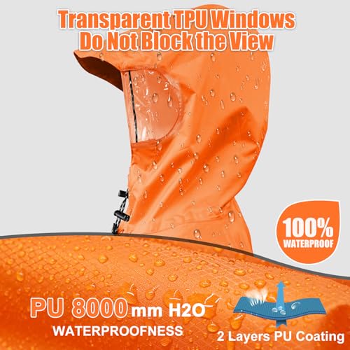 Image of Andake Waterproof Rain Poncho for Adults Unisex,230T Ripstop Polyester,Raincoat Gear with Transparent Viewing Window Outdoors