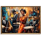African American Jazz Band Canvas Wall Art Music Art Poster African America Woman Wall Art Abstract Black band Poster African American Music Art Black Woman Singer Prints 24x16inch Frameless