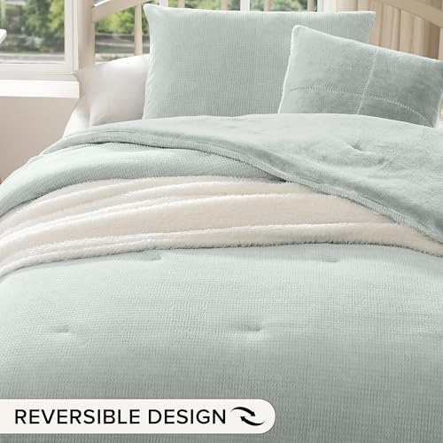 Image of UGG Remina Twin Comforter Set 4 Piece Bed in a Bag with Throw Blanket, Decorative Pillow, Sham, and Reversible Comforter Hypoallergenic Washable Dorm Bedding, Twin XL, Blue-Green Clear Creek