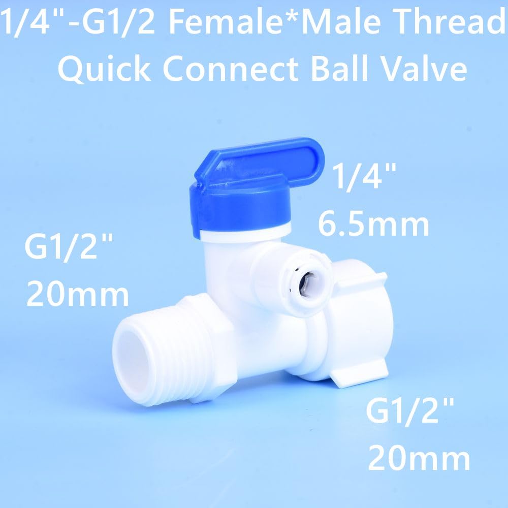 Válvula de bola con rosca macho/hembra de 1/4", 3/8" y 1/2", accesorio de retrolavado de ósmosis inversa, interruptor, conector rápido, filtro de agua, piezas de ósmosis inversa(JSQMK065,20 pcs)