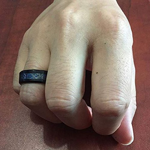 Peora Black Tungsten Carbide Silvering Celtic Dragon Blue Carbon