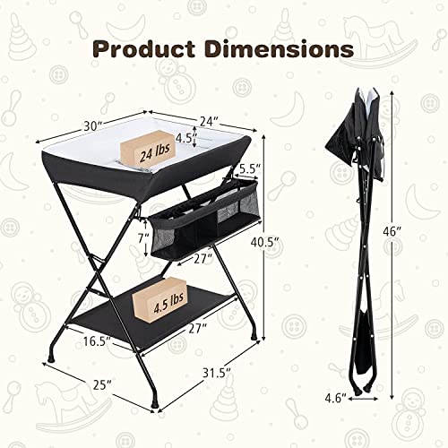 Image of HONEY JOY Changing Table, Folding Nursery Organizer with Open Shelf & Safety Belt, Portable Diaper Changing Station for Newborn (Black, Basic)