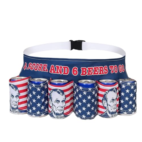 American Patriotic Beer Belt Novelty USA Beer Holder for Men 6 Pack Can Holder Drink Belt Adjustable Beer Fanny Pack Fit Picnic Party Camping BBQ Tailgating Festival Holiday Game Night