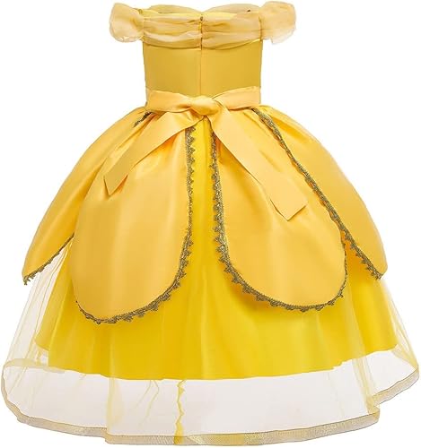 Miniatura 4 de REXREII Disfraz de princesa Bella y la Bestia para niñas, Halloween, Navidad, fiesta de cumpleaños, vestido de noche con accesorios
