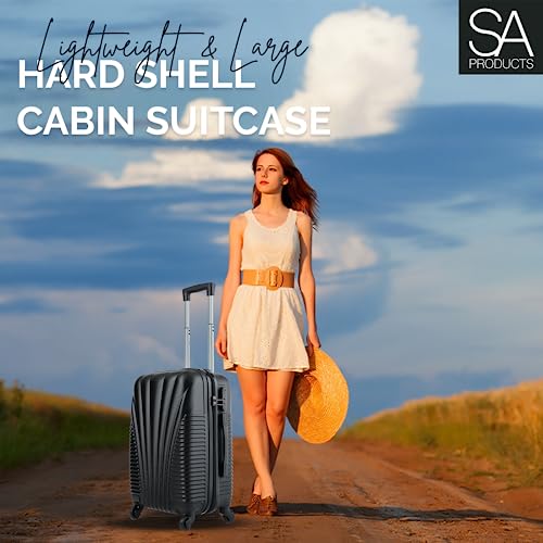 SA Products Cabin Suitcase - Hardshell Airline-Approved Luggage Bag for Travel - Cabin Bag with Inner Pockets, Extendable Top Handle, Side Handle, 4 Spinner Wheels, Lock - 55x22x38cm, 35L, Black - Image 3