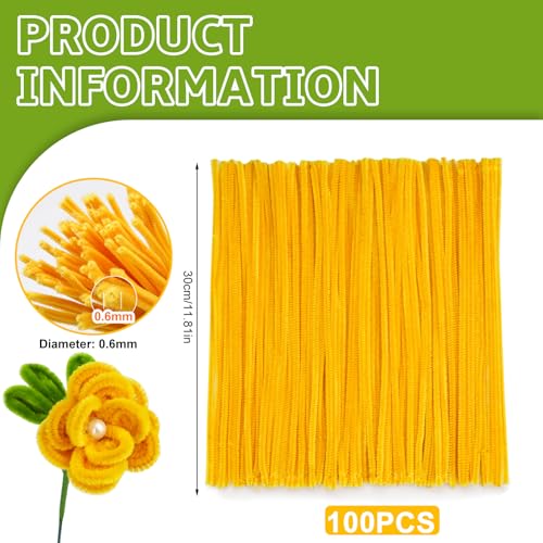 Image of 100 PCS Pipe Cleaners Bulk Craft Suppies Light Yellow Pipe Cleaners | Chenille Stems Craft Pipe Cleaners for Crafts Cleaning Flower Making Featival Decorations
