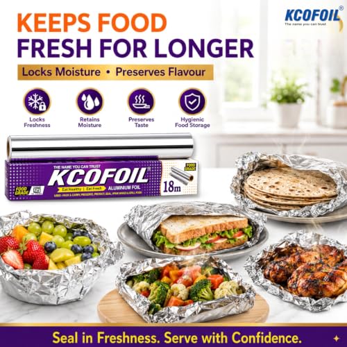 Image of Aluminium Foil 18 Meters Deliwrap 11Micron Food Wrapping,Packing, Grilling,Storing and Serving (Pack of 3)