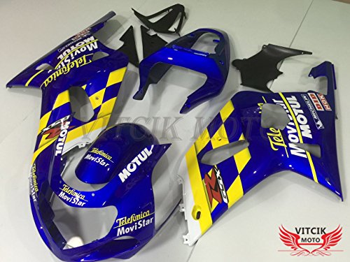 Vitcik (Fairing Kits Fit For Gsx-R750 Gsx-R600 K1 2001 2002 2003) Plastic Abs Injection Mold Complete Motorcycle Body Aftermarket Bodywork Frame (Blue & Yellow) A104 #TOP1