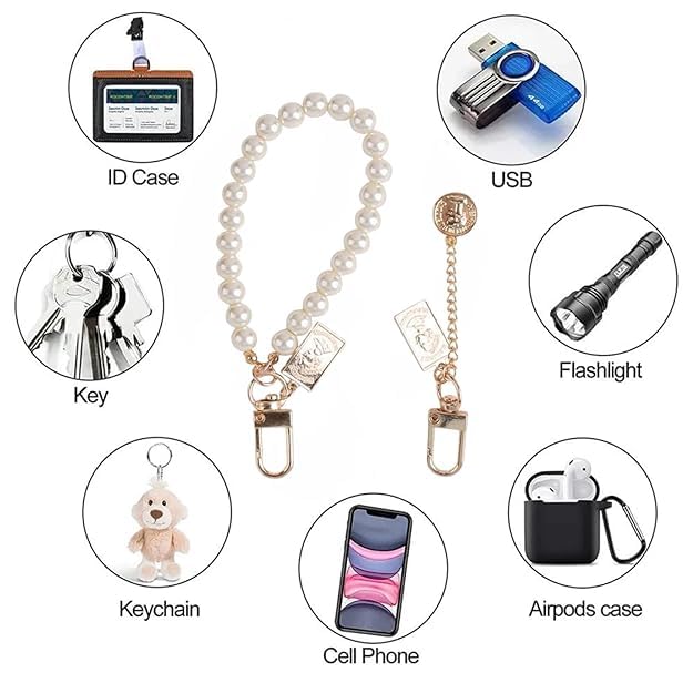 Image of TWINZEN Cute Keychain, Aesthetic Phone Charms and Bag Charms for Girls | Pearl Charms For Mobile Phone Beads |Alloy Metal Keychain for Handbags and Backpacks