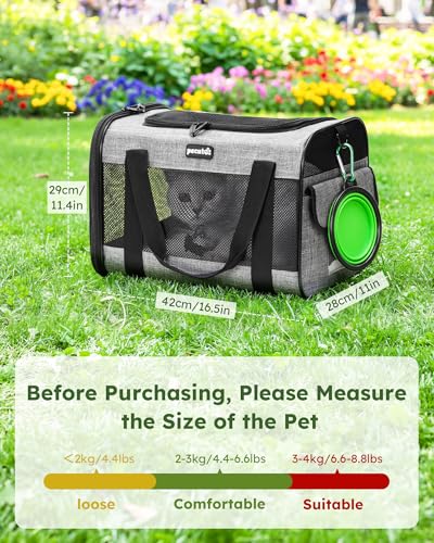 pecuteยฎ Pet Carrier Bag, Cat Carrier Handbag, Portable Dog Travel Bag with Foldable Bowl, Breathable Mesh Fabric, Suitable for Both Long And Short Trips, Used for Cats and Puppies Under 5KG (M,Grey) - Image 3
