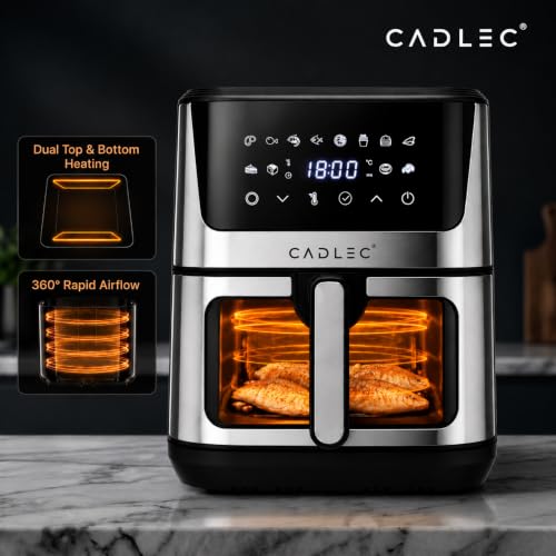 Image of Cadlec AirPulse 2100W Digital Air Fryer | 360 Rapid Air Circulation, 12 Preset Menus, Touch Control Panel, 8L Non-Stick Basket, Low Oil Cooking, 2-Year Warranty, Silver