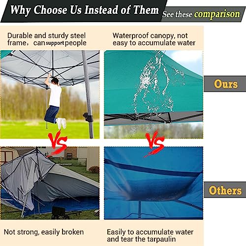 Cobizi Ez Up Canopy Canopy Tent 10X10, Heavy Duty Pop Up Canopy With Upf 50+ Waterproof Canopy Top For Commercial Business, 3 Adjustable Heights, With Sand Bags, Stakes, Ropes, Blue Green #TOP1