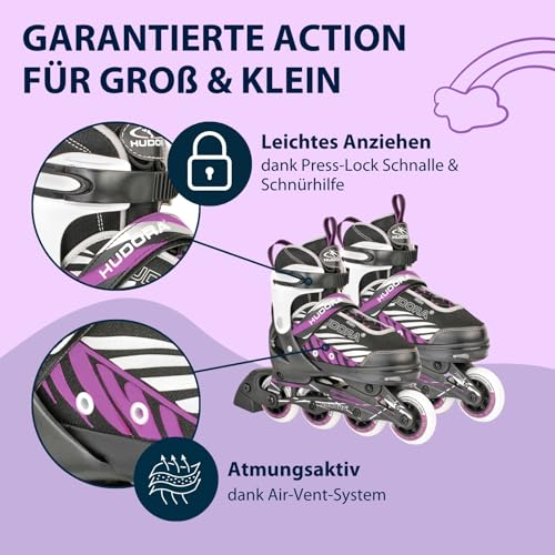 HUDORA Inline Skates Mia/Leon - Inliner für Kinder/Jugendliche & Erwachsene in versch. Größen & Farben - Roller Skates bis zu 4 Größen verstellbar - bequeme & stilvolle Rollerskates